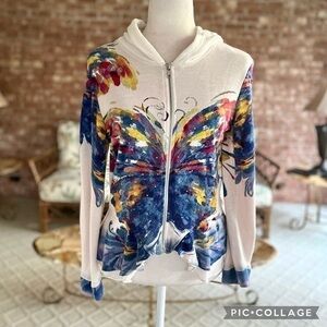I.N.C. Ivory Butterfly Peplum Knit Hoodie Jacket S